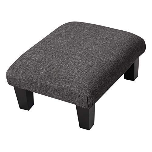 Repose-pieds ottoman en chenille gris clair 32x24x20cm avec pieds en bois