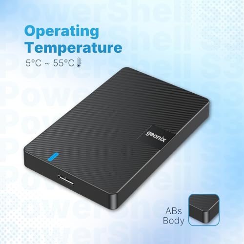 Image of Geonix PowerShell S3 500GB Portable External Hard Drive 2.5-Inch SATA USB 3.1, Up to 5Gbps with UASP Support, Tool-Free Setup, LED Indicator, Compatible with Windows /Mac /Linux (3 Yr Warranty)(Black)