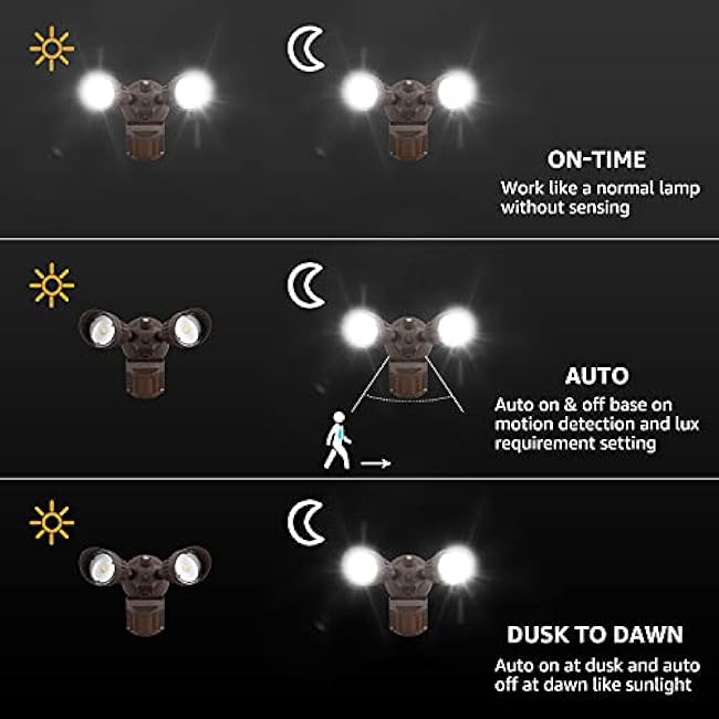 LEONLITE COB LED Security Light, Motion Sensor Flood Lights Outdoor, Aluminum, 3 Modes Motion Detector+Dusk to Dawn+Switch Control, 100-277V, Adjustable 2-Head, IP65, 3000K Warm White, ETL, Bronze
