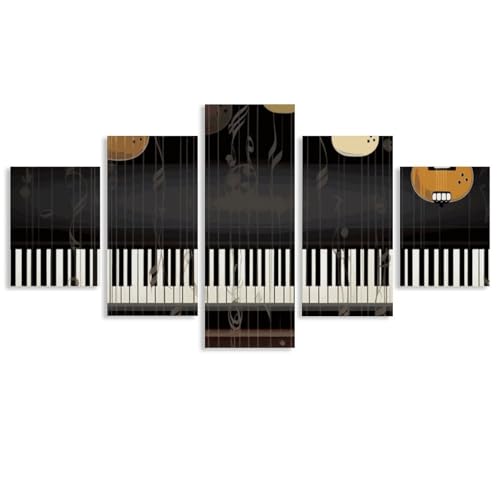 Art mural moderne guitare piano en tableau 5 panneaux pour décoration murale d'intérieur
