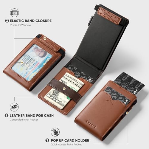 VULKIT Minimalist Wallet with Money Band RFID Wallet for Mens Pop Up Wallet Leather Wallet with ID Window & Elastic Band Closure3