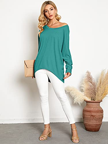 Image of ZANZEA Women's Off The Shoulder Batwing Tops Casual Loose Oversized Tshirts Long Sleeve Fall Pullover Sweater Tops