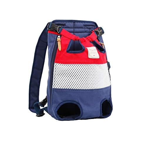 DuoLmi Pet Carrier Backpack, Legs Out Front-Facing Adjustable Pet Carrier Backpack for Small Medium Large Dogs, Airline Approved Hands-Free Cat Travel Bag for Walking Hiking Bike, Red/Blue Cover