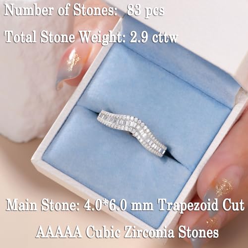 Newshe Jewellery Wedding Bands for Women AAAAA Cz 925 Sterling Silver Eternity Promise Rings for Her Trapezoid Size 5-102