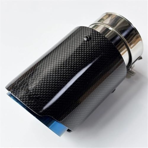 Tubo de escape coche universal con punta escape fibra carbono brillante azul inoxidable ID 57 OD 114