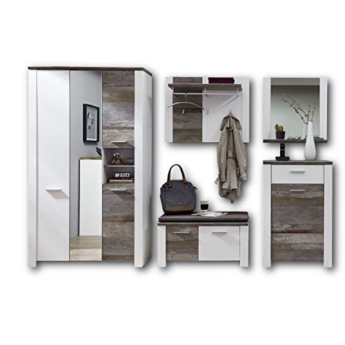 Stella Trading MATEO Garderoben Set in Weiß mit Driftwood Optik - Moderne...