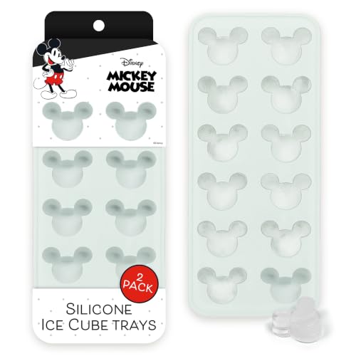 Image of Disney Mickey Silicone Ice Cube Tray, 2-Pack 5 inchx12.5 inch, BPA-Free | Flexible design pops character-shaped cubes out easily, dishwasher safe, doubles for chocolate and gummies, makes 24 molds