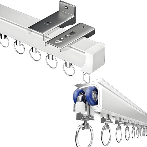 Curtain Track, Heavy-Duty Curtains Rails With Silent Rollers, 1.64-19.7ft Room Divider Track Aluminium Rod for Office Living Room Bedroom, Ceiling Or Wall Mount(5.1m(16.7ft))