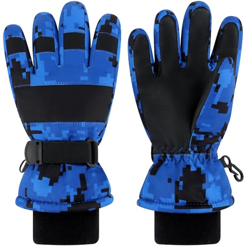 Duoyeree Kids Waterproof Ski Gloves Warm 5-Fingered Winter Accessories for Boys & Girls Aged 4-13.