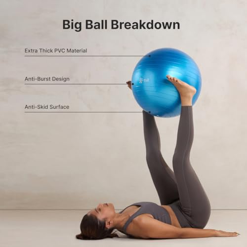 Image of CULT Anti-Burst Gym Ball 55 cm -Exercise & Balance, Yoga, Pilates, Core & Ab Workouts Durable 100kg Ball with Pump