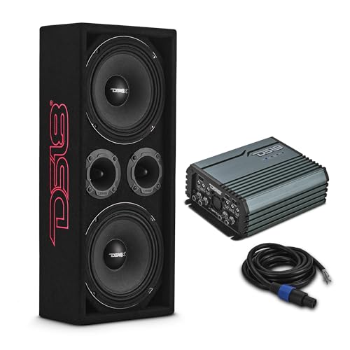 DS18 VOC8LD-PK Ported Loaded Voceteo Enclosure Package with Dual 8 Mids Dual 3.78 Tweeters 4-Channel Full Range Amplifier & 12ft OFC Speakon Cable Chuchero Speaker Box Bundle