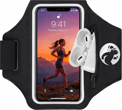 CAPIPZ   Brazalete Móvil Running   Cómodo, Seguro y Ajustable, para Correr, Gym o Ciclismo, con Funda Móvil de hasta 17,5cm/6,9”, con Bolsa para Auriculares y Llaves, y Velcro Resistente