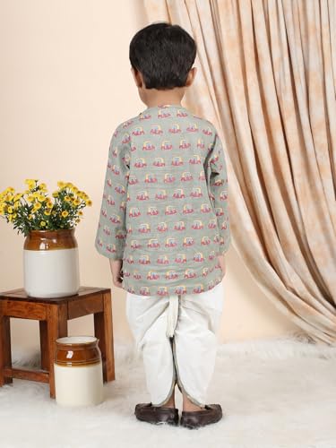 Image of POLKA TOTS Premium Cotton Dhoti Kurta Set for Kids Boys | Traditional Angrakha Style Ethnic Wear for Boys | Kurta Dhoti Set for Kids | Festive & Wedding Clothing Set for Baby