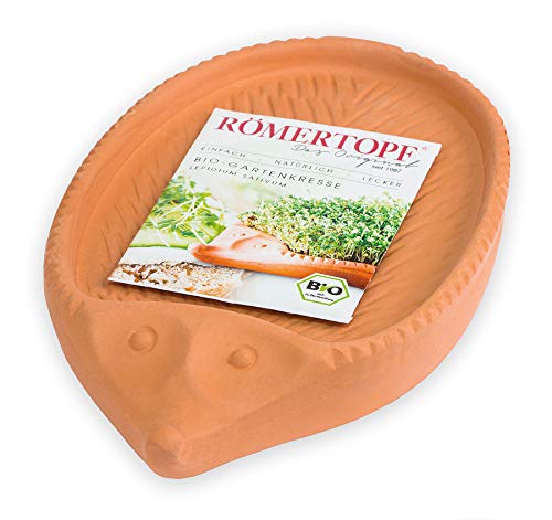 Römertopf Kresseigel Anzuchtschale aus Naturton – Kresse-Set mit Kressesamen für erdlose...