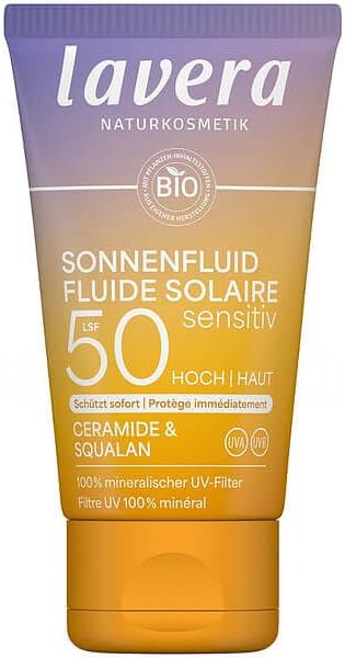 lavera Sunlotion Sensitiv SPF 50 – Zonnecrème voor gezicht en decolleté – zonder chemische uv-filter – voor de gevoelige huid – veganistisch – natuurlijke cosmetica – 40 ml