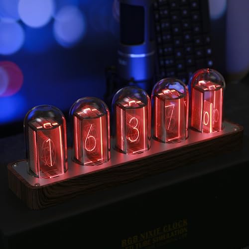 Image of ClocTeck Nixie Tube Clock Walnut Digital Clock, Support Wi-Fi Time SYNC, Alarm & Timer, 12 /24H Display, A Retro Gift for Friends (Wood Grain)