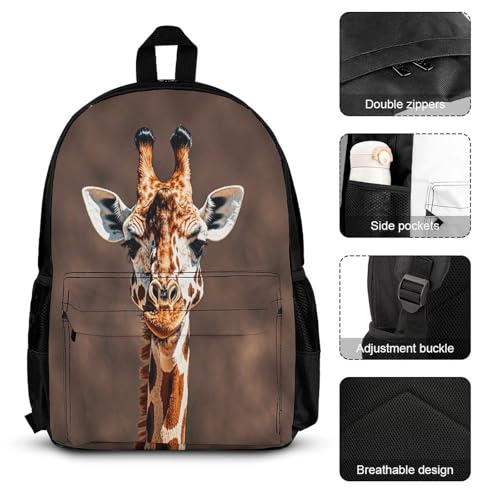 3-in-1 Backpack Combination Set Giraffe High Neck Spot Print 3Pcs Backpack Sets Travel Daypack with Lunch Bag And Cosmetic Bag3