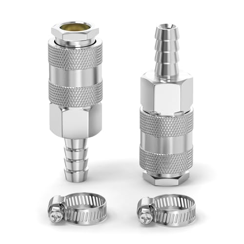ERGAOBOY 2 pièces accouplement d’air industriel mâle avec canne de tuyau de 8MM, fer nickel plating débit de raccord rapide air pneumatique compresseur raccords de tuyau