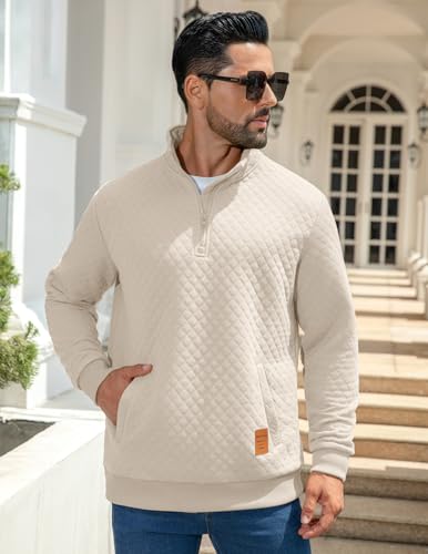 MioRoim Men's Quarter Zip Casual Pullover 1/4 Quilted Waffle Long Sleeve Sweatshirt Mock Neck Sweater with Pocket2