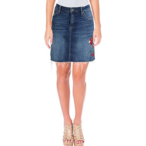 Jupe en jean brodée femme avec motif floral coupe droite Melody