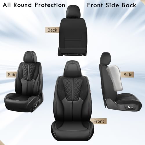 Image of Coverado Leather Seat Covers Front Seat, Luxury Carbon Fiber Design Automotive Seat Covers, 2 Pack Front Car Seat Covers, Waterproof Driver Car Seat Protector Universal Fit Most Cars(Black)
