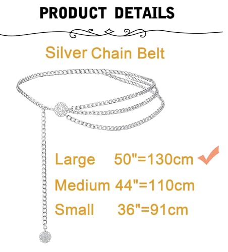 Silver Gold Chain Belt for Women - Body Jewelry Belly Waist Chain Plus Size Metal Layered Belt for Dress2