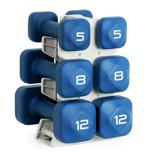 Tone Fitness 50 LB Neoprene Dumbbell Set with Storage Rack – Non-Slip, Anti-Roll Hand Weights for Home Gym Workouts - Blue