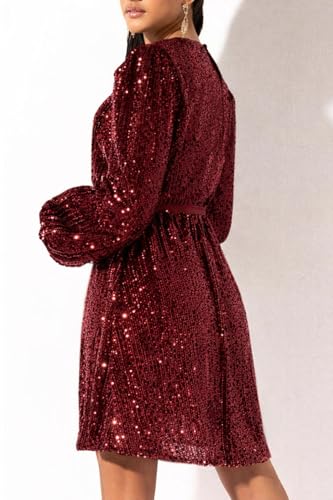 Image of 828 - Plus Size Long Sleeves Wrapped V Neck Sequins Skater Style Cocktail Evening Club Dress