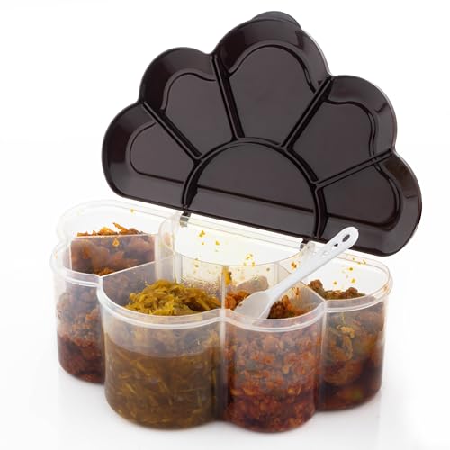 Image of Multipurpose Plastic 6 In 1 Masala Box for Kitchen,Spice Boxes for Kitchen,Transparent 6 Compartment Storage Containers Airtight Grocery, Dry Fruits Box 2000 Ml with 1 Spoon(Brown)
