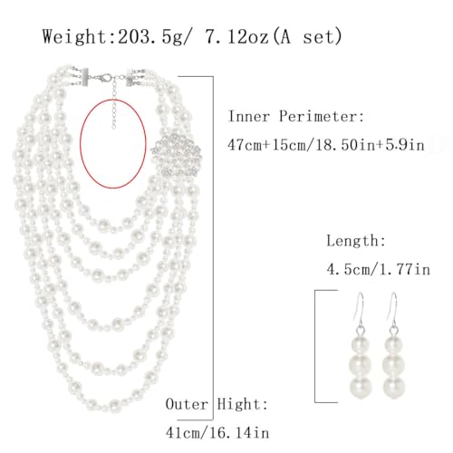 Gangel Vintage Faux Pearl Choker & Multi Strand Necklace Set - Bridal Wedding Jewelry4