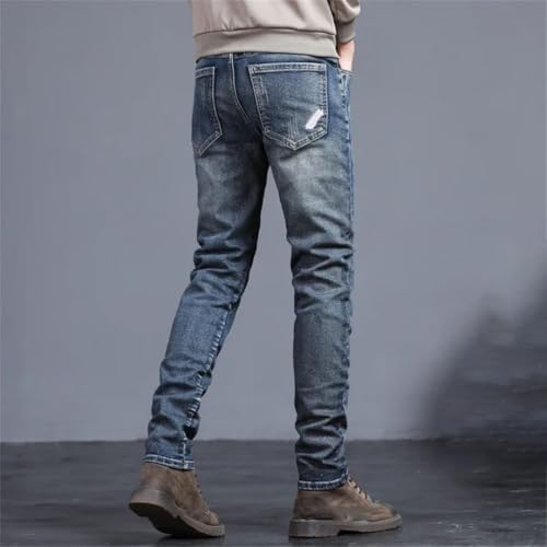Men's Vintage Jeans Korean Fashion Slim Fit Embroidered Stretch Little Feet Denim Trousers4