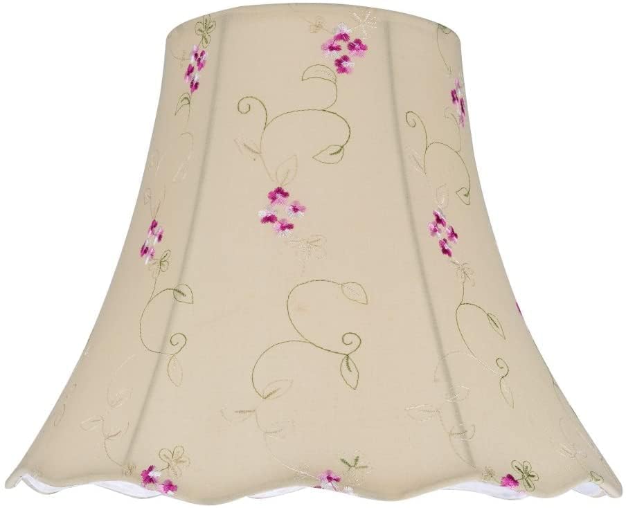 Image of Aspen Creative 34009A Transitional Bell Shape Spider Construction Lamp Shade in Apricot with Floral Embroidered Pattern and Scalloped Edge, 12 inch wide (6 inch x 12 inch x 9 1 /2 inch)