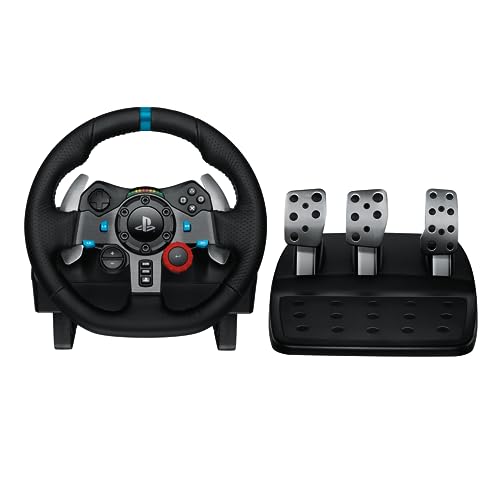 Logitech G29 Driving Force Gaming Rennlenkrad, Zweimotorig Force Feedback, 900° Lenkbereich, Leder-Lenkrad, Verstellbare Edelstahl Bodenpedale, PS4/PS3/PC/Mac - schwarz