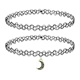 Coridy 2PCS Gothic Choker Necklaces for Women Tattoo Chokers Black Moon Pendant Stretchy Elastic Necklace