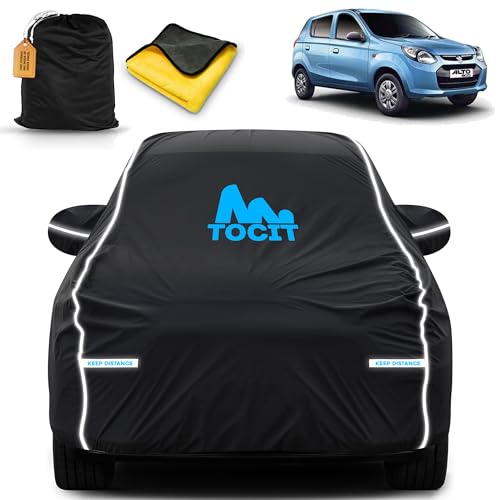 Image of Maruti Alto 800 Waterproof Long Life Car Cover with Safety Glow Reflective Strap, Premium Velvet Velour Fabric, Soft & Stretchable, Machine Washable, Tri-Stitch Custom Fit with Mirror Pocket