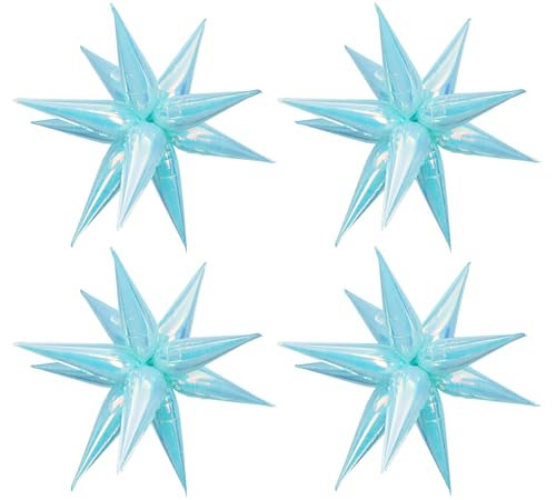 Image of 50pcs Iridescent Blue 26' Water Drop Foil Cone Mylar Balloons Holographic Blue Star Balloons Explosion Star for Girls Boys Birthday Party Wedding Baby Shower Party Decor
