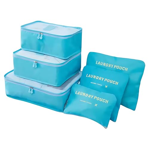 Image of UMAI 6-piece Vacuum-Compressed Travel Organizer + Pouch Packing Cubes | Cosmetics /Laundry /Socks /Shoes Organizer Pouch|Waterproof, Lightweight, Foldable Storage Bag | Blue