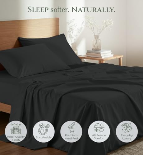 Image of Royale Linens 100% Organic Cotton King Size Flat Sheet Only - Percale Top Sheets - King Flat Sheet Sold Separately - Lightweight & Super Soft 100% Cotton Black Bed Sheets Only (105 inch x 102 inch, Black)