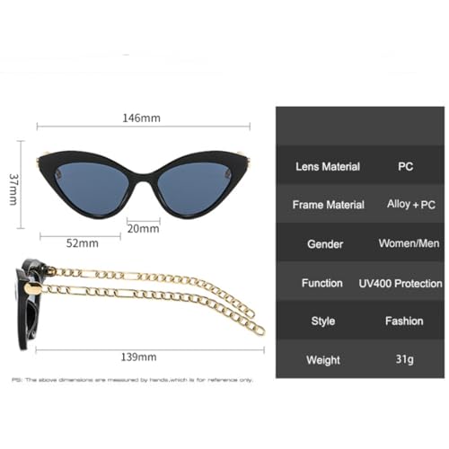 Lunettes de soleil œil de chat rétro avec chaîne en métal chic - 2