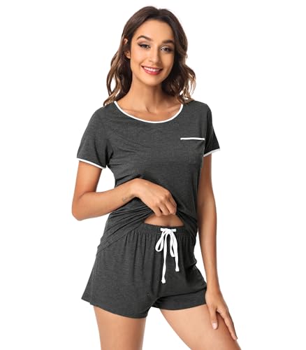 Image of WiWi Viscose from Bamboo Pajamas Set for Women Super Soft Short Sleeve Cooling Summer Plus Size Pjs Sets Sleepwear S-4X