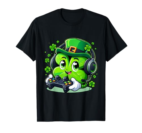 St Patrick's Day Shamrock Gamer Jeu vidéo Irlandais Garçons Enfants T-Shirt