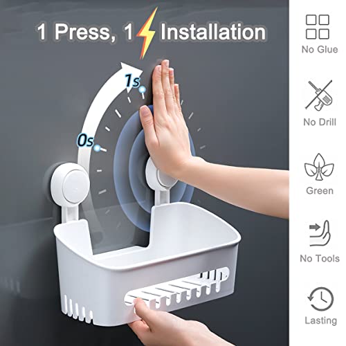 Plastic Shower Caddy Suction Cup Shower Organizer Basket Bath Shelf, Strong Suction Power Bathroom Caddies With Fence Hooks, Kitchen Rack, Waterproof, Oilproof, Reusable, For Shampoo, Gel #TOP2