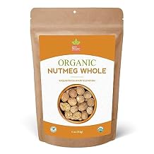 Spicy Organic Premium Nutmeg 4 oz 113g | Whole Nutmeg Jaiphal/Nuez Moscada | USDA Organic, Gluten Free, Non-GMO, 100% Natural | Ideal for Coffee, Tea, Curries, Sauces & Baking