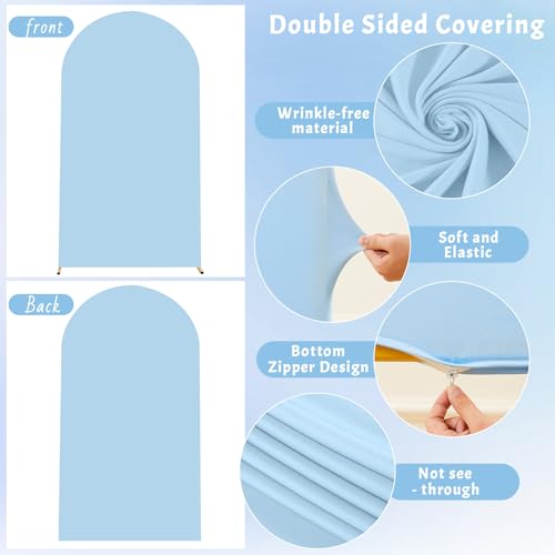 Image of Baby Blue Arch Cover, 7.2FT Spandex Fitted Wedding Arch Stand Covers Round Top Chiara Backdrop Cover for Birthday Party Ceremony Banquet Decoration