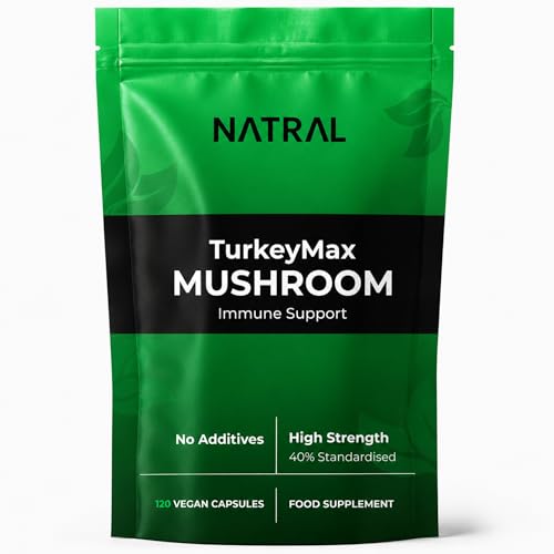 NATRAL TurkkeyTails 120 Capsules - 40% Actives High Strength Turkkey Tails - 100% Extract Only from 100% Fruiting Bodies - with No Additives or Fillers - Supports Immunity