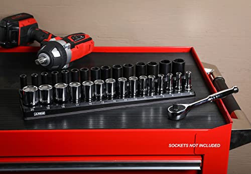 Image of ARES 70235 | 30-Piece 3 /8-Inch Metric Magnetic Socket Holder | Securely Holds 15 Standard and 15 Deep Size Sockets in Place | Keeps Your Tool Box Organized