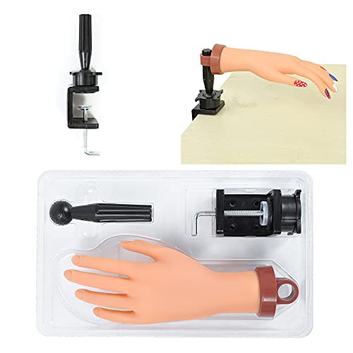 Practice Hand for Nails Acrylic Nail Hand Manicure Hands Nail Training Hand Fake Hand for Nails, with C-clamp Stand Desktop Holder Practice Hands Stand Mannequin Head Holder (Nude Hand)