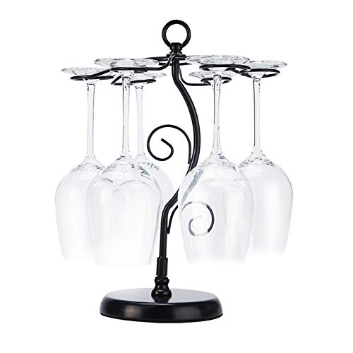 FOMANSHCountertop Wine Glass Holder - Freestanding Tabletop Stemware Storage Rack Metal Glasses Display Rack Black with 6 Hooks
