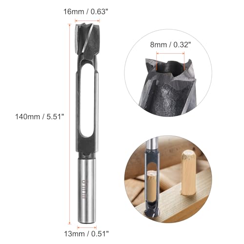 Image of HARFINGTON Wood Tenon Dowel Plug Cutter 8mm Metric Tenon Dowel Cutting Tools Drill Bit High Speed Steel Wood Plug Dowel Cutter with Round Shank for Woodworking Furniture Making
