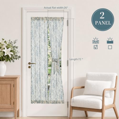 Image of jinchan Floral Sidelight Curtains for Front Door, 26x72, 2 Panels